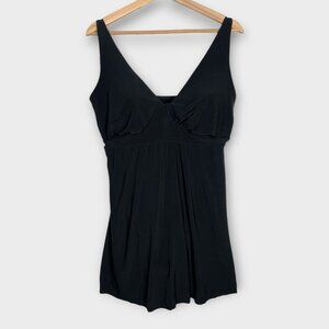 Aqua Green Swimsuit Dress One Piece Sz 16 Black Side Slit V-Neck NEW